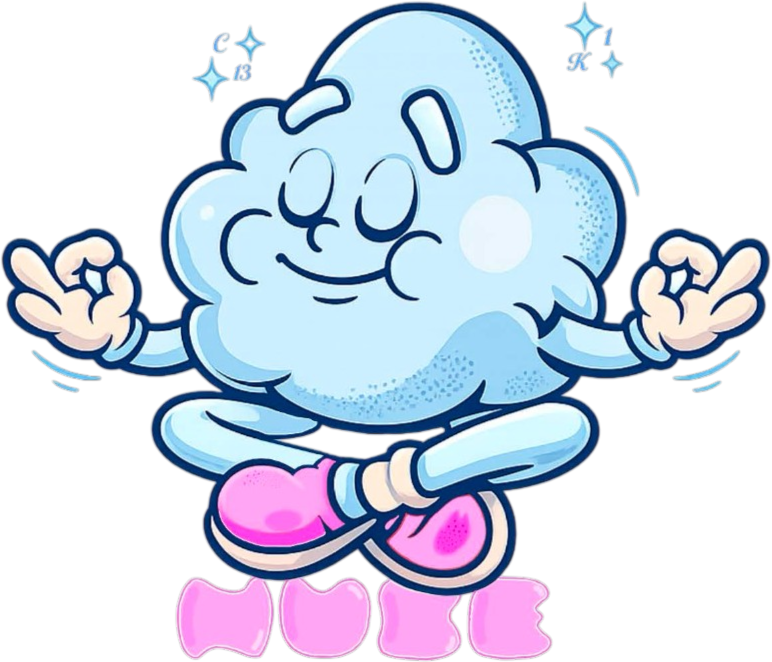 Step into cloud nine — meditating nube cloud character